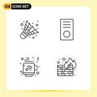 Set of 4 Vector Filledline Flat Colors on Grid for badminton love computers gadget fire Editable Vector Design Elements