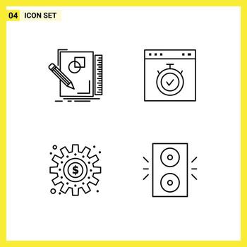 Set of 4 Modern UI Icons Symbols Signs for sketch time draw interface making Editable Vector Design Elements