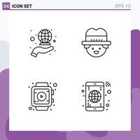 Editable Vector Line Pack of 4 Simple Filledline Flat Colors of coverage watch marketing man globe Editable Vector Design Elements