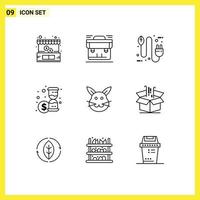 Set of 9 Commercial Outlines pack for bunny money suitcase investment electricity Editable Vector Design Elements