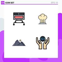 Modern Set of 4 Filledline Flat Colors and symbols such as computer hill database cooker nature Editable Vector Design Elements