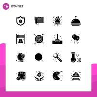 Editable Vector Line Pack of 16 Simple Solid Glyphs of galaxy line bell finish bell Editable Vector Design Elements