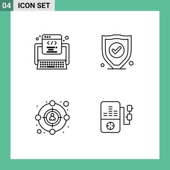 Concepto de 4 líneas para sitios web móviles y aplicaciones código objetivo seguridad web reproducir elementos de diseño vectorial editables vector