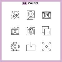 Modern Set of 9 Outlines Pictograph of dollar iot animation internet of things laptop Editable Vector Design Elements