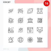 Universal Icon Symbols Group of 16 Modern Outlines of service customer saturn correct online Editable Vector Design Elements