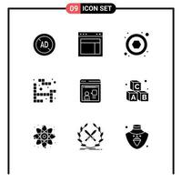 Mobile Interface Solid Glyph Set of 9 Pictograms of discussion consulting website play tetris Editable Vector Design Elements