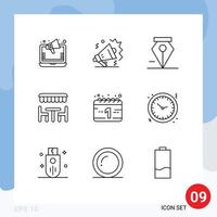 Stock Vector Icon Pack of 9 Line Signs and Symbols for new year calendar anchor spring dinner Editable Vector Design Elements