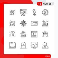 Set of 16 Modern UI Icons Symbols Signs for diet board fire sign camp Editable Vector Design Elements