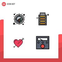 Filledline Flat Color Pack of 4 Universal Symbols of chart heart target ecology holidays Editable Vector Design Elements