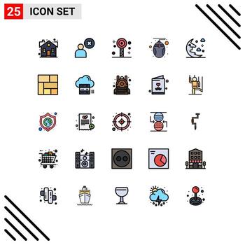 conjunto moderno de 25 colores planos de línea llena pictograma de hardware de usuario de mouse de nube elementos de diseño vectorial editables de verano vector