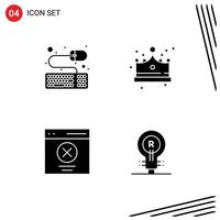 Modern Set of 4 Solid Glyphs Pictograph of accessories interface crown cap user Editable Vector Design Elements