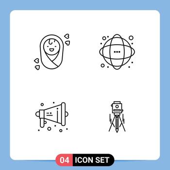 paquete de línea de 4 símbolos universales de advertencia de red de datos de megáfono de bebé elementos de diseño vectorial editables vector