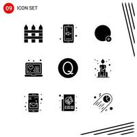 Modern Set of 9 Solid Glyphs Pictograph of centavo treatment basic online laptop Editable Vector Design Elements