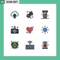 9 User Interface Filledline Flat Color Pack of modern Signs and Symbols of on wifi lab internet of things image Editable Vector Design Elements