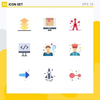 Stock Vector Icon Pack of 9 Line Signs and Symbols for joker circus tower development computer Editable Vector Design Elements