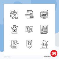 Pictogram Set of 9 Simple Outlines of bag japanese auction japan sale Editable Vector Design Elements