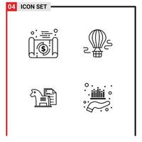 Stock Vector Icon Pack of 4 Line Signs and Symbols for banking strategy money balloon business Editable Vector Design Elements