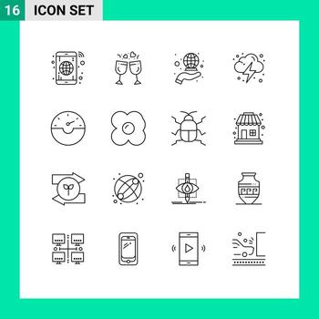 Mobile Interface Outline Set of 16 Pictograms of gauge cloud coverage power electricity Editable Vector Design Elements