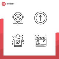 Pack of 4 Modern Filledline Flat Colors Signs and Symbols for Web Print Media such as machine hat data ui calendar Editable Vector Design Elements