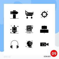 9 Universal Solid Glyphs Set for Web and Mobile Applications center notification support notice book Editable Vector Design Elements