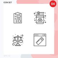 paquete de 4 signos y símbolos de colores planos de línea de llenado modernos para medios de impresión web, como el balance de informes, escalas de miel de atención médica, elementos de diseño de vectores editables