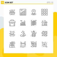 Pack of 16 Modern Outlines Signs and Symbols for Web Print Media such as transport suitcase navigation portfolio briefcase Editable Vector Design Elements