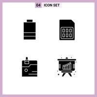 Pack of 4 Modern Solid Glyphs Signs and Symbols for Web Print Media such as battery data card sim technology Editable Vector Design Elements