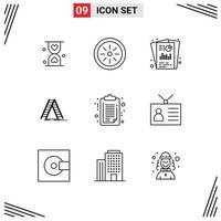Modern Set of 9 Outlines Pictograph of document construction analysis building seo report Editable Vector Design Elements