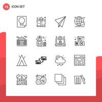 Universal Icon Symbols Group of 16 Modern Outlines of business secure paper world shield Editable Vector Design Elements