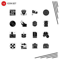 Solid Glyph Pack of 16 Universal Symbols of disk wheels money velg accessories Editable Vector Design Elements