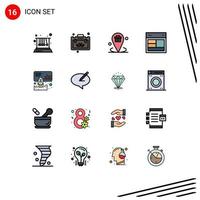 Pack of 16 Modern Flat Color Filled Lines Signs and Symbols for Web Print Media such as website site business layout placeholder Editable Creative Vector Design Elements