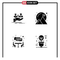 Universal Icon Symbols Group of 4 Modern Solid Glyphs of insurance interview life achievement teamwork Editable Vector Design Elements