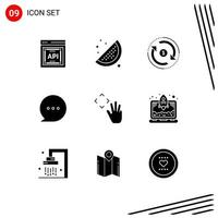 Universal Icon Symbols Group of 9 Modern Solid Glyphs of up hand finance comment bubble Editable Vector Design Elements