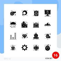 Pack of 16 Modern Solid Glyphs Signs and Symbols for Web Print Media such as umbrella protection pollution autumn modelling Editable Vector Design Elements