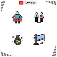 4 User Interface Filledline Flat Color Pack of modern Signs and Symbols of jobless bag people homestay money Editable Vector Design Elements