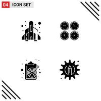 User Interface Pack of 4 Basic Solid Glyphs of rocket wall clocks play clocks aim Editable Vector Design Elements