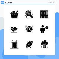 paquete de iconos de vector de stock de 9 signos y símbolos de línea para elementos de diseño de vector editables de corazón de ojo de carpeta de archivo de dólar de finanzas