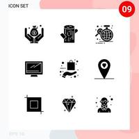 Set of 9 Commercial Solid Glyphs pack for ecommerce pc data imac monitor Editable Vector Design Elements