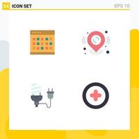 Modern Set of 4 Flat Icons Pictograph of calendar location events timetable bulb Editable Vector Design Elements