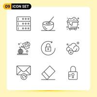 Set of 9 Vector Outlines on Grid for rotate arrow pollution farming day Editable Vector Design Elements