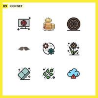 9 Universal Filledline Flat Color Signs Symbols of male hipster savings moustache kitchen Editable Vector Design Elements