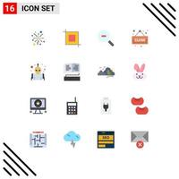 Mobile Interface Flat Color Set of 16 Pictograms of knowledge book zoom space alien Editable Pack of Creative Vector Design Elements