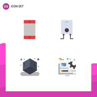 Mobile Interface Flat Icon Set of 4 Pictograms of mobile document boiler cube gear Editable Vector Design Elements