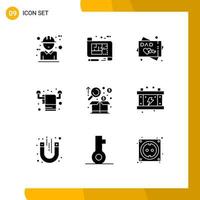 Group of 9 Solid Glyphs Signs and Symbols for analysis living floor interior wishes Editable Vector Design Elements