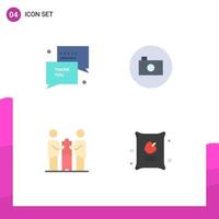 Modern Set of 4 Flat Icons Pictograph of thank business sms media player partners Editable Vector Design Elements