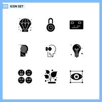 User Interface Pack of 9 Basic Solid Glyphs of solving mind payment logic learning Editable Vector Design Elements