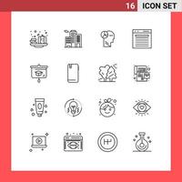 Group of 16 Modern Outlines Set for education website head search find Editable Vector Design Elements