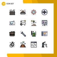 Universal Icon Symbols Group of 16 Modern Flat Color Filled Lines of workplace flying delicious airport aero plane Editable Creative Vector Design Elements