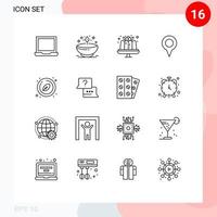 Mobile Interface Outline Set of 16 Pictograms of pin location glow geo location food Editable Vector Design Elements