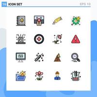 Pack of 16 creative Flat Color Filled Lines of incense preferences asteroid gear comet Editable Creative Vector Design Elements